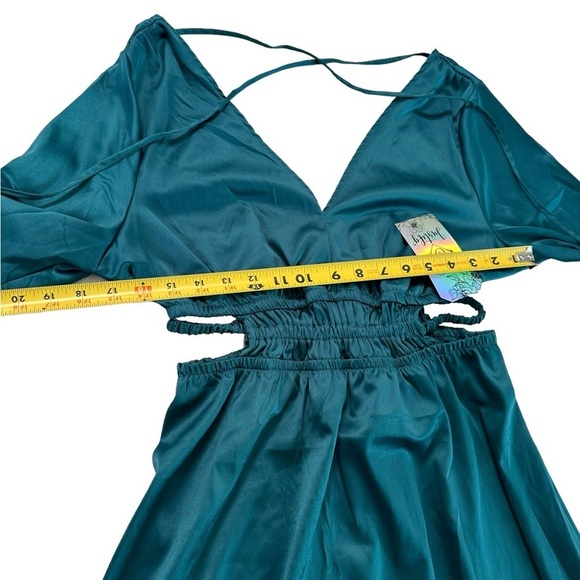 Justify Green Teal Long Sleeve Slit V-neck Maxi Dress Size M - Picture 9 of 17